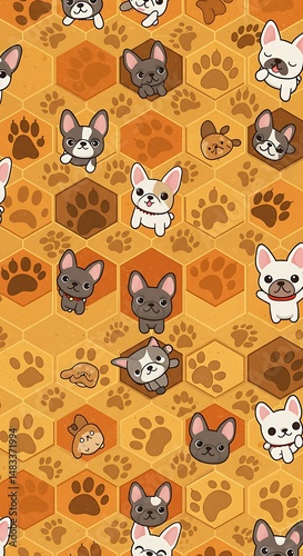 Adorable French Bulldog Honeycomb Pattern