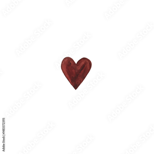 Watercolor illustrated design elements red heart, heart watercolor element isolated on white background, heart hand drawn in simple technique