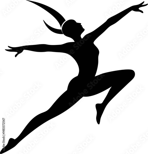 Silhouette of a gymnast who jumps without an object black silhouette on transparent background
