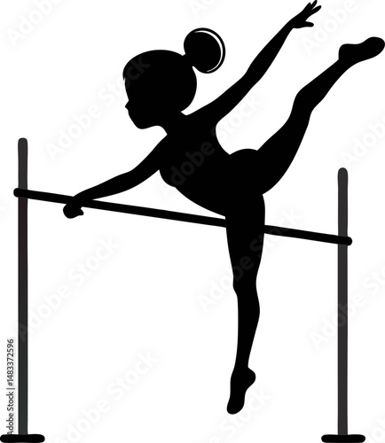 girl gymnast exercise on uneven bars gymnastics black silhouette on transparent background
