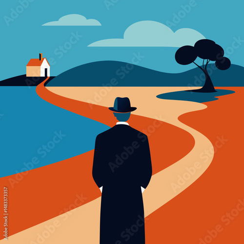 Vector art illustration of a person standing with his back to the viewer