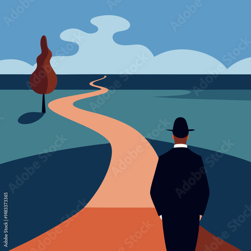 Vector art illustration of a person standing with his back to the viewer