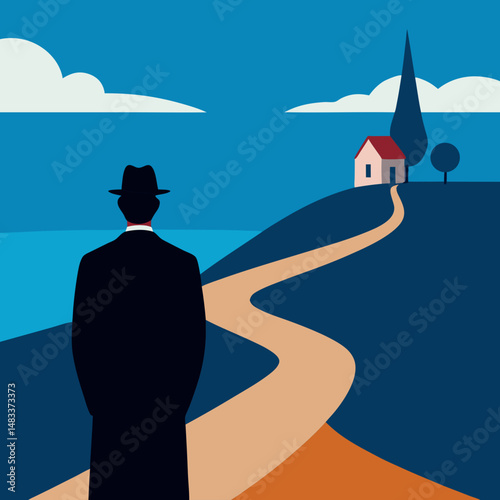 Vector art illustration of a person standing with his back to the viewer