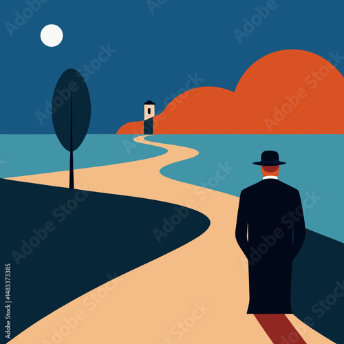Vector art illustration of a person standing with his back to the viewer