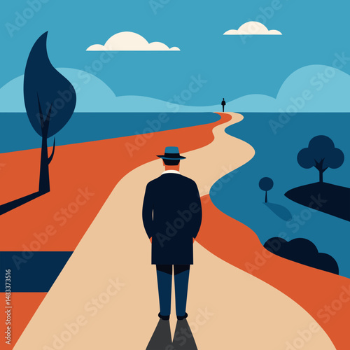 Vector art illustration of a person standing with his back to the viewer
