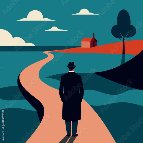 Vector art illustration of a person standing with his back to the viewer