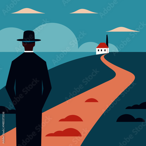 Vector art illustration of a person standing with his back to the viewer