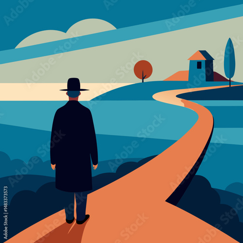 Vector art illustration of a person standing with his back to the viewer