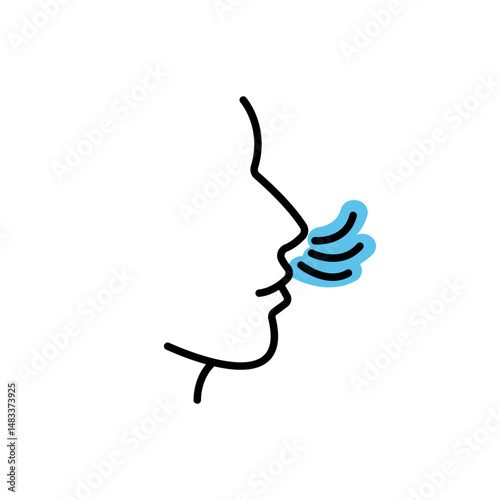 Nasal breathing or sense of smell outtline with color icon. Action promotion and advertising mockup Isolated symbol sign used for: mobile, app, design, web, dev, ui, ux, gui. Vector on white. EPS 10