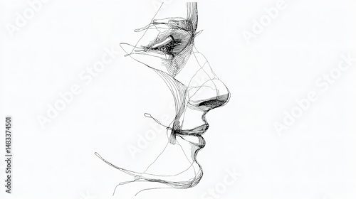 Minimal Line Art Portrait of Woman in Profile View

