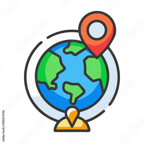 World Map and Pointer Icon Representing Global Location or Geographic Navigation