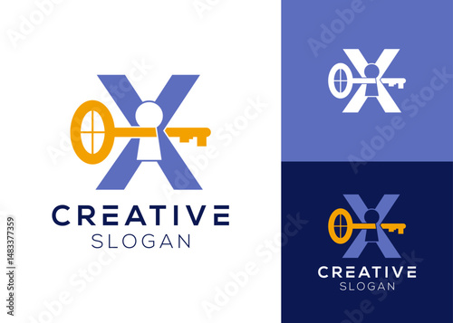 Logo keyhole window. Letter X with window and keyhole logo design