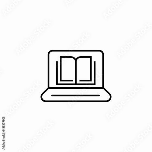 laptop with open book on screen icon sign vector