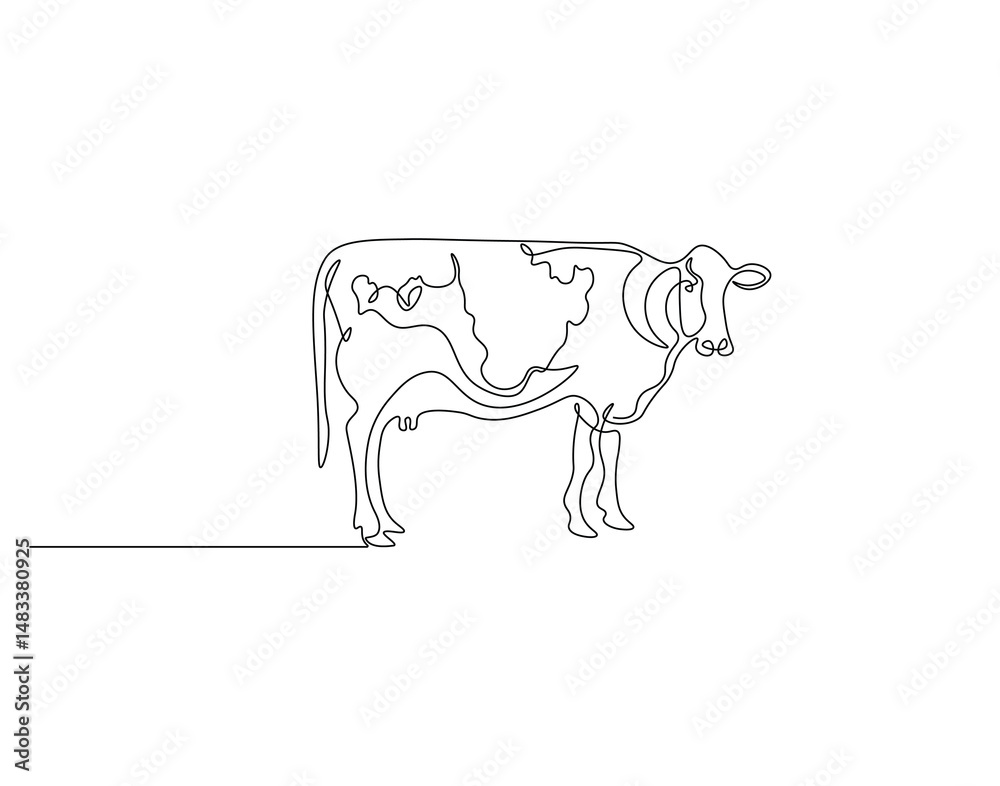 Fototapeta premium Cow outline drawing illustration. Continuous line draw of eid al Adha day vector