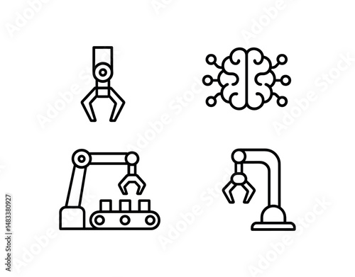 Robotic arm and ai brain icon set vector icon isolated