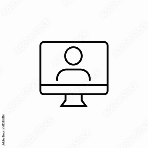 monitor with image of person on screen online meeting or video call icon sign vector