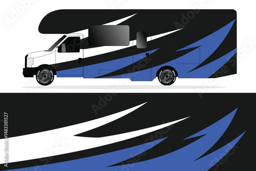 Sleek blue and black camper van design illustration