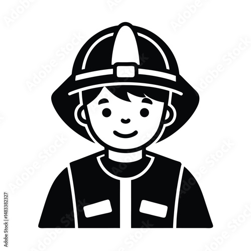 Smiling Firefighter Icon Safety, Protection, Bravery, Uniform, Helmet