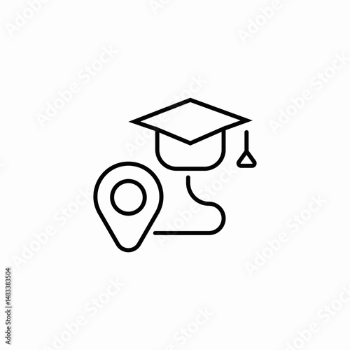 person in academic cap next to geolocation marker icon sign vector