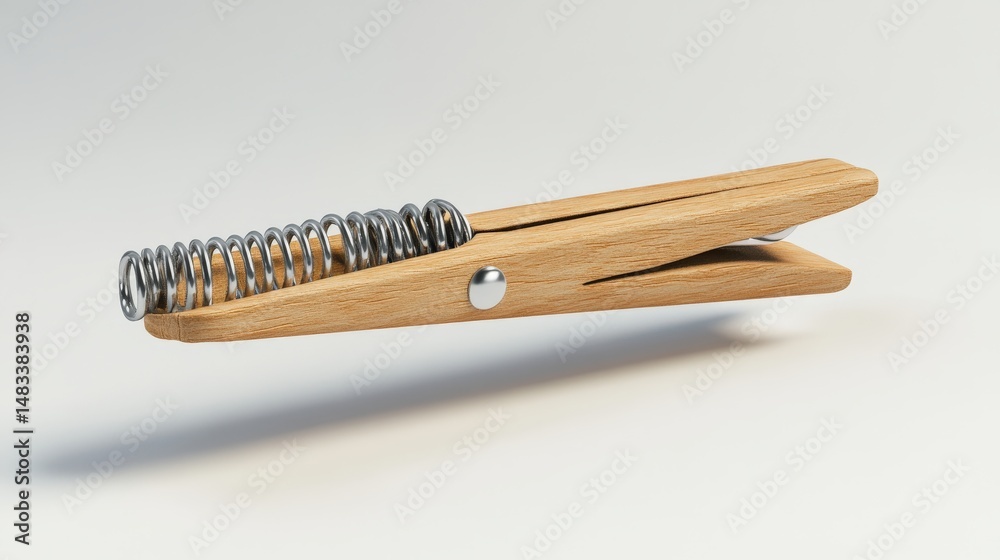 Wooden clothespin with metallic springs in a setting. Wooden clothespin with metallic springs in a setting.