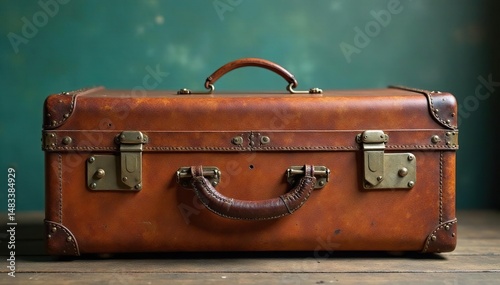 Vintage suitcase, worn leather, antique travel bag, retro luggage , leather texture, suitcase, old suitcase