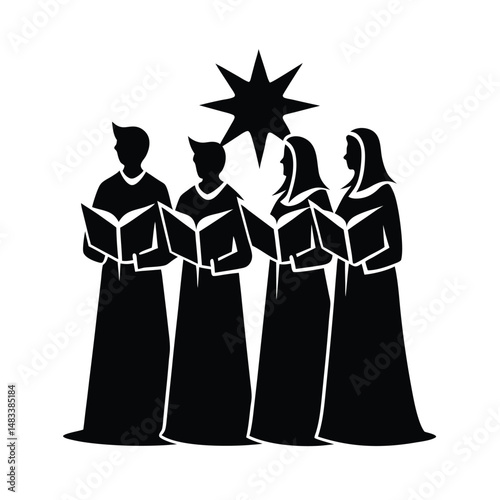 Christmas Carolers Silhouette Star Singing Choir Religious Holiday