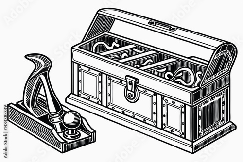 98 toolbox, toolchest, tool storage, metal, tool cabinet, vintage, antique, industrial, detailed, highly realistic, glossy, 3d, photorealistic