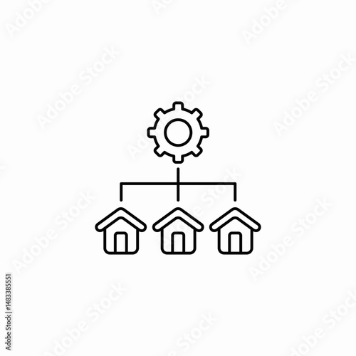 settings parameters three houses network integration icon sign vector