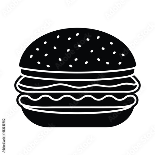 Delicious Double Decker Burger Icon Sesame Bun, Patty, Cheese