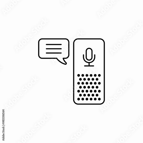 speakers with microphone and speech bubble with text icon sign vector