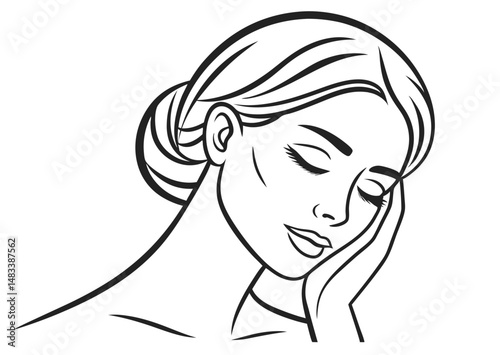 Peaceful Woman Portrait – Minimalist Female Line Art Illustration