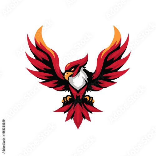 Vector design of a fierce esports logo featuring a stylized red and black hawk in flight with flames