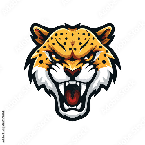 Powerful vector esports logo featuring a fierce leopard head design with sharp teeth and intense expression