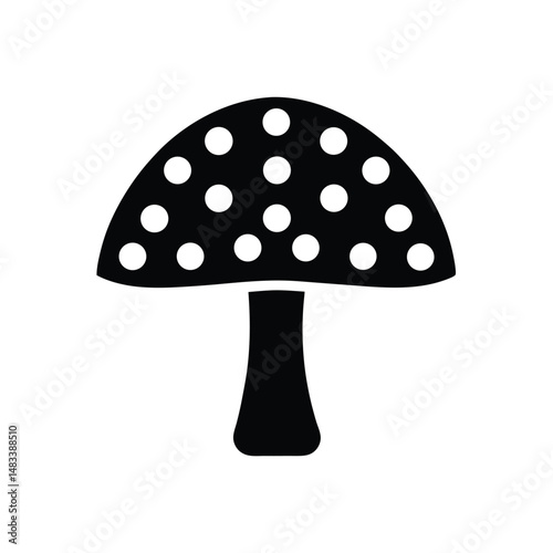Black and White Spotted Mushroom Icon, Fungi, Nature Illustration