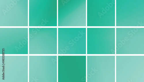 Grid Of Square Gradient Swatches In Modern Abstract Style, Shades Of Green And Teal, Color Palette Or Background Texture
