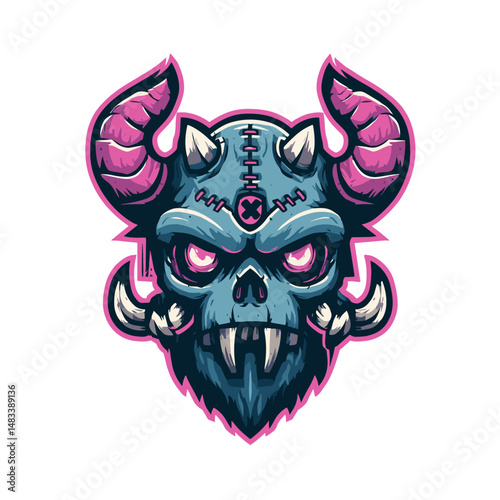 Unique vector logo featuring a stylized monster skull with horns suitable for competitive gaming teams and esports branding