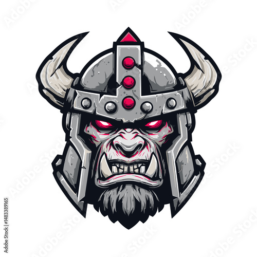 Fierce vector esports logo featuring a warrior with a horned helmet and glowing eyes