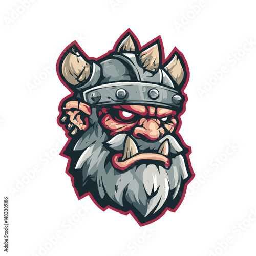 Unique vector esports logo featuring a fierce warrior mascot with horns and a prominent beard designed for gaming teams