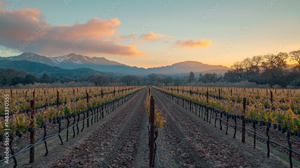 Fototapeta premium Vineyard at Sunset