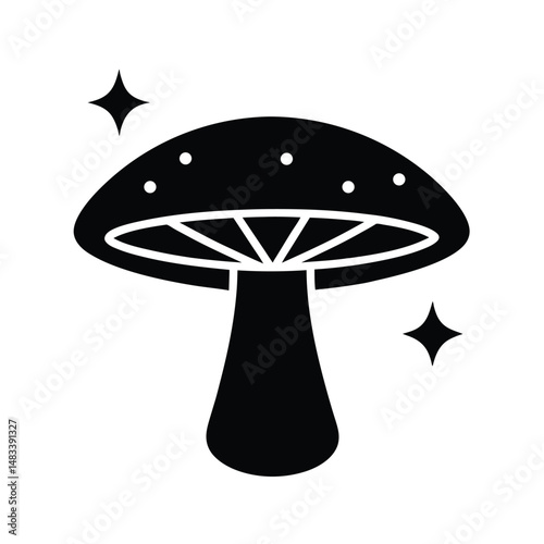 Magical Black Mushroom Illustration, Glowing, Fantasy, Nature