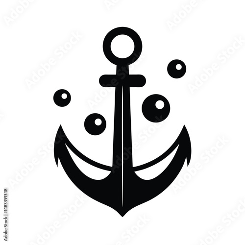 Black Anchor Icon with Bubbles, Nautical, Marine, Sea, Ocean