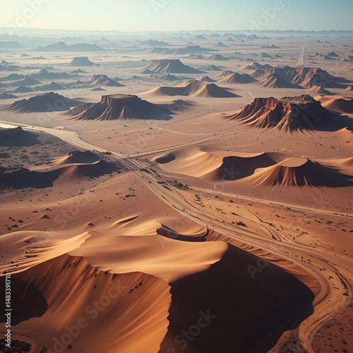abstract landscape photo of the deserts of Africa from the air emulating the shapes and colors of natural patterns, Genre: Abstract naturalism, from the abstract to the figurative