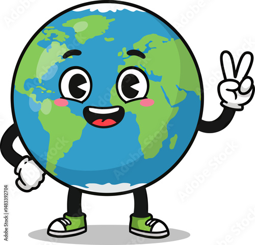 Cute Earth Character Mascot World Peace and Sustainability Illustration