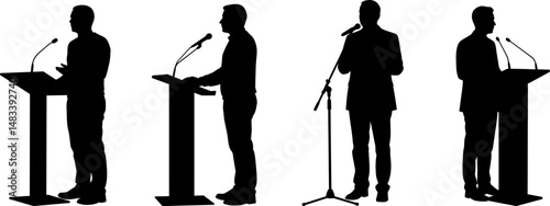 Silhouettes of Public Speakers at Podiums Conference, Presentation, Speech
