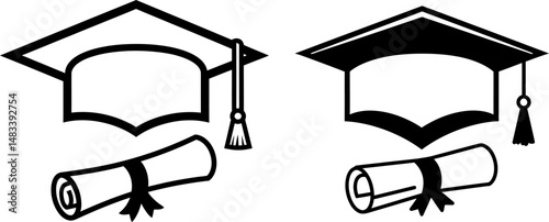 Graduation Cap and Diploma Icons of Academic Achievement