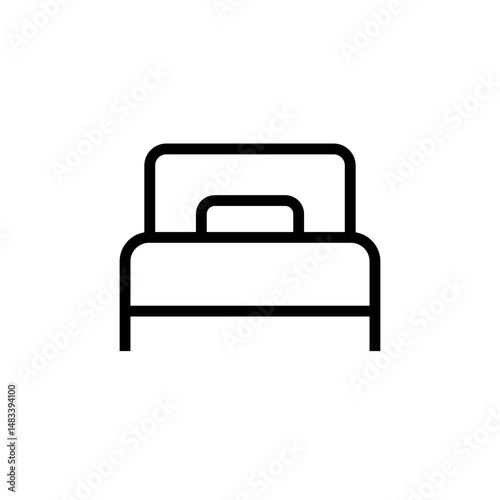Bed outline black vector icon. Can be used for any platform action promotion and advertising mockup. Isolated symbol sign used for: mobile, app, design, web, dev, ui, ux, gui. EPS 10. For your design