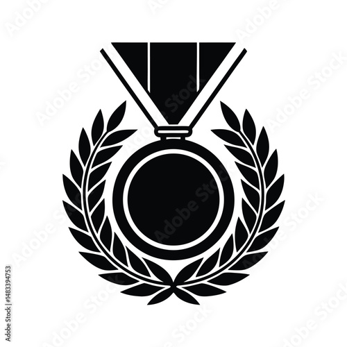 Black Medallion, Laurel Wreath, Victory Award, Achievement, Honor, Recognition, Triumph, Success, Gl