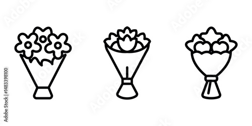 bouquet outline or line icon design bundle.