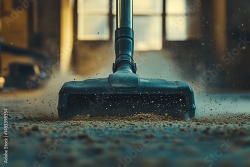 Vacuuming a dusty floor