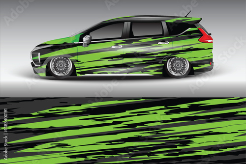 Green Sporty Car with Dynamic Graphics in Urban Setting